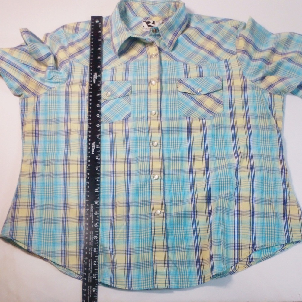 Rockies Vintage Western Shirt Women’s XL Blue Plaid Pearl Snap Coastal Cowgirl - Picture 7 of 12